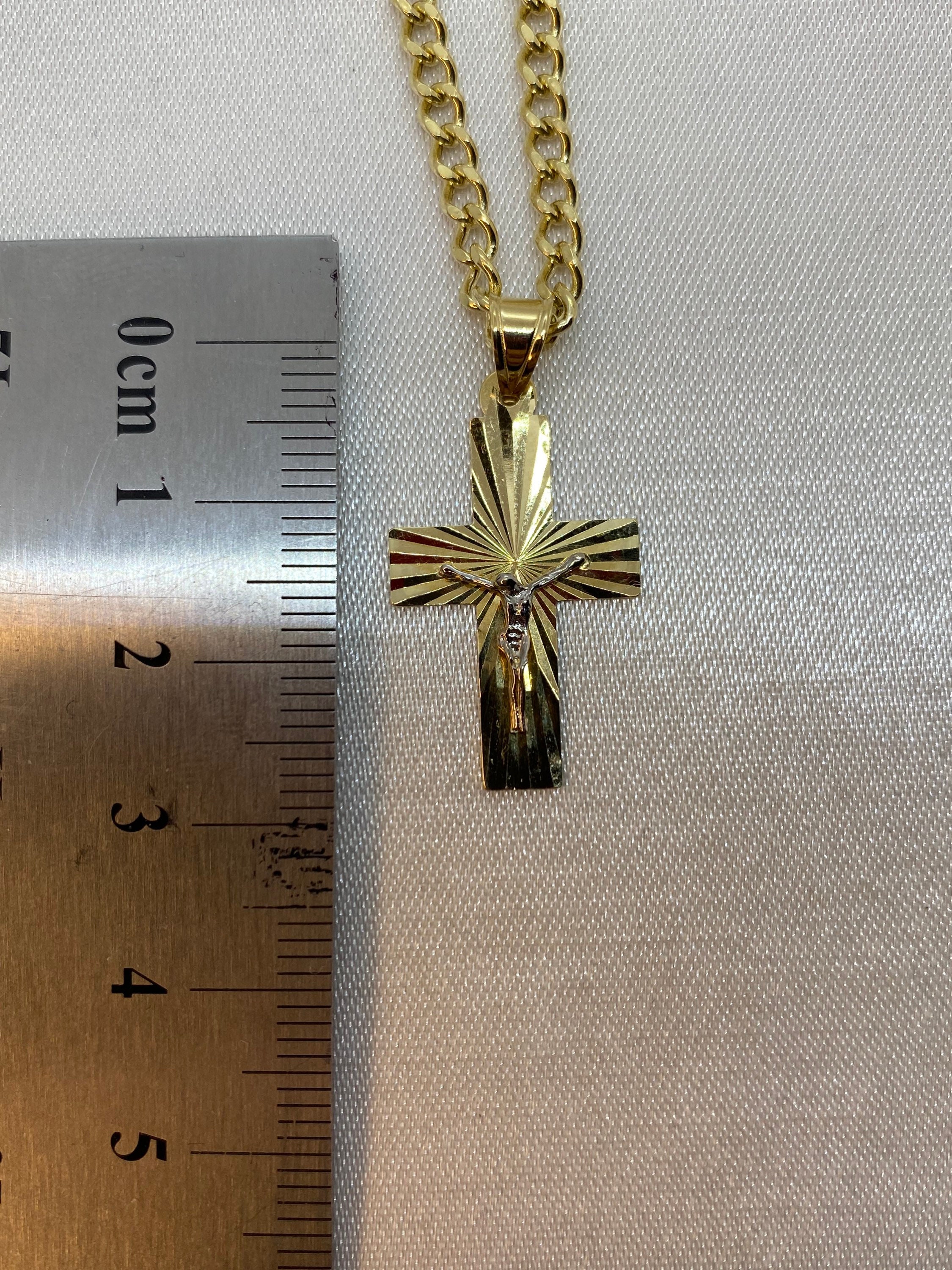 18k Solid Gold Cross Necklace With Curb Chain (18 Inches, 3.2mm) - Etsy
