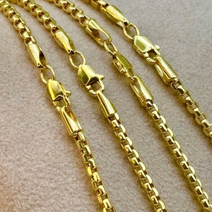 14K Solid Gold Round Box Chain Necklace, 18&quot;, 20&quot;, 22&quot; inches, 2.55mm Thickness, Real Gold Box Chain, For Her, For Him, Birthday Gift.
