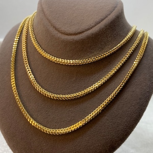 14k Solid Gold Franco Chain Necklace - 2.7mm Foxtail Chain
