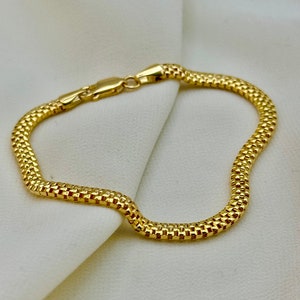 18K Gold Bismark Chain Bracele,18K Solid Gold Link Mesh Bracelet, Elegant Mesh Bracelet For Women,Birthday Gift,Best Summer Jewelry, For Her