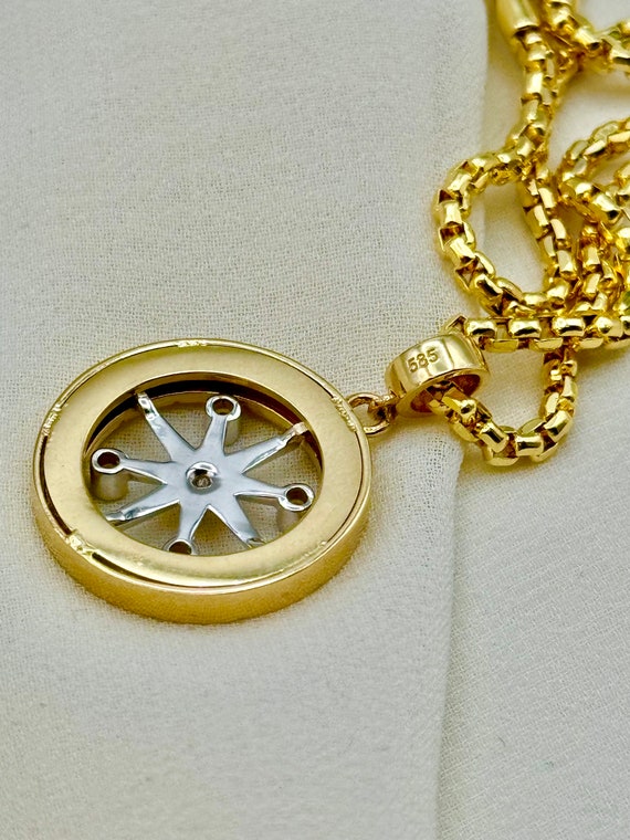 Nautical Jewelry 14k White Gold North Star Compass Charm Pendant - Round Design, Handcrafted, For Necklace - View #9