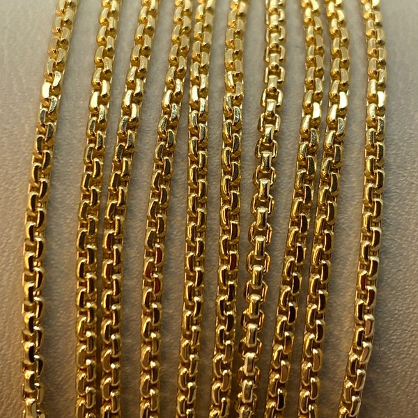 18k Solid Gold Round Box Chain Necklace,18", inches ,(2mm Thickness ),18k Real Gold Box Chain,For Her, For Him, Birthday Gift ,
