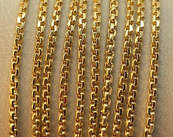 18k Gold Box Chain Necklace - 2mm Thickness