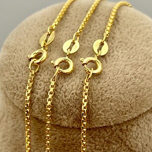18K Real Gold Box Chain Necklace: 1.5mm Width image 2
