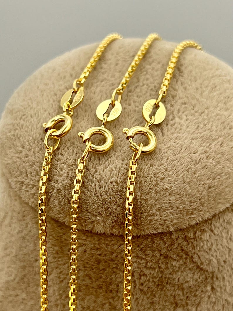 18K Real Gold Box Chain Necklace: 1.5mm Width image 2