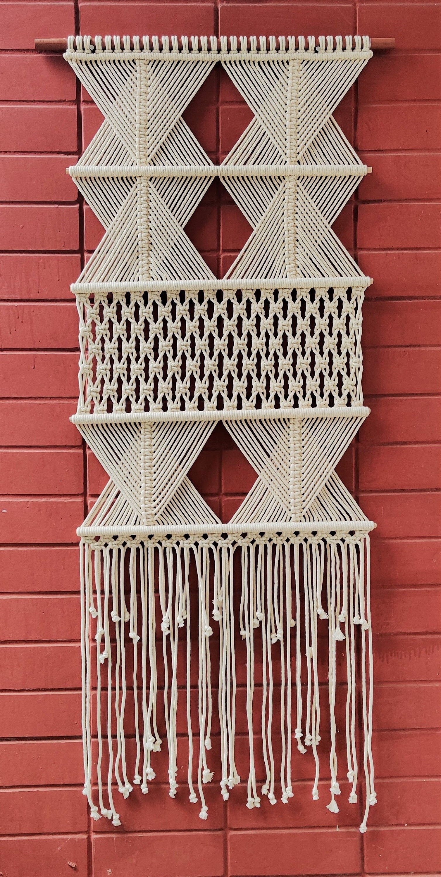 Art Mural Moderne en Macramé, Accrochage Macramé Géométrique, Art Mural, Décoration Intérieure Boho,