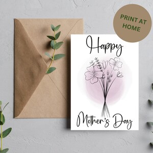 Printable Mother&#39;s Day Card, Mother&#39;s Day Card, Floral Mother&#39;s Day Card, Flower Card, Digital Greeting Card, Mother&#39;s Day Card Download