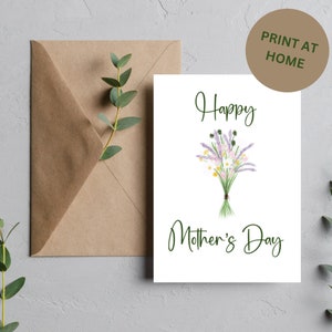 Tarjeta imprimible del Día de la Madre, Tarjeta del Día de la Madre, Tarjeta Floral del Día de la Madre, Tarjeta de Flores, Tarjeta de Felicitación Digital, Descarga de Tarjeta del Día de la Madre