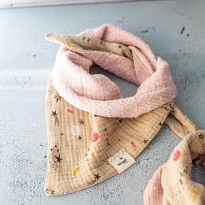 Muslin Dog Bandana Pink and Beige Galaxy | Dog | Bandana | Soft | Reversible Bandana for Dogs