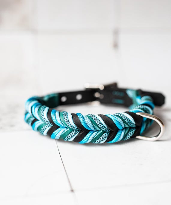 Geflochtenes Lederhalsband mit Paracord, Hundehalsband, Hundezubehör, Halsband, Paracordhalsband