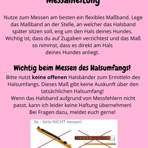 May include: A diagram showing how to measure a dog's neck for a collar. The diagram shows a red line with a ruler and a red X over a tape measure and a belt. The text reads: "Messanleitung" (German for "Measuring Instructions") and "So - bitte NICHT messen!" (German for "So - please do NOT measure!")