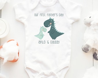 Our First Fathers Day Personalised Dinosaur Baby Grow Vest, Fathers Day 2022, 1st Fathers Day Outfit, Baby Boy Dino Dad, Fathers Day Gift