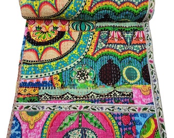 Patchwork kantha quilt Indian patchwork quilt multi color kantha bedspread kantha throw queen quilt King quilt King kantha bed cover