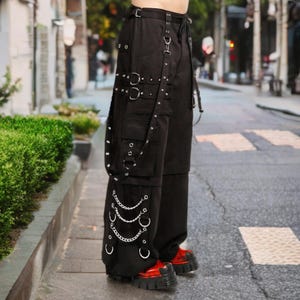 Black Gothic Pant for Men’s Removable Bondage Straps Punk Pants Dark Street Fashion Cyber Goth Zip Off into Short Cyber Goth Trouser Pant