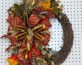 Fall Leaves Wreath: Grapevine Front Door Decor