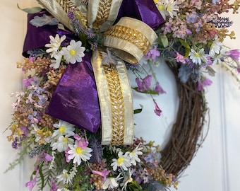 Elegant Purples and Lilac Wreath, Everyday wreath, English Garden Wreath, Front door Wreath, Housewarming Gift