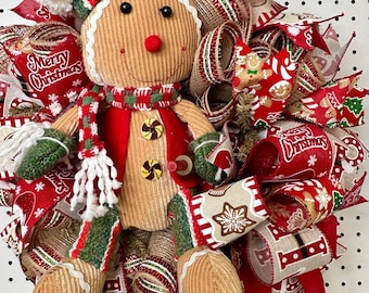 Gingerbread Christmas Wreath, Apartment Door Decor, Holiday Wreath