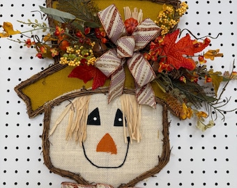 Fall Scarecrow Door Hanger Wreath: Autumn Porch Decor