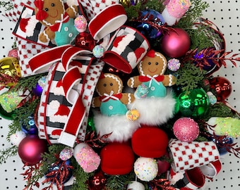 Gingerbread Santa Boots Christmas Wreath, Holiday Decor