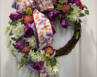 Everyday Wreath, Spring and Summer wreath, Mothers day Wreath, Front door Wreath, Housewarming Wreath, Purple Floral Spring Wreath