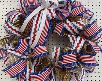 Americana Wreath, Patriotic Wreath, Red White and Blue