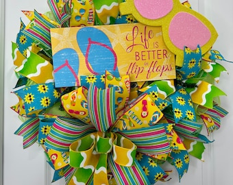 Flip Flop Summer Wreath: Bright Coastal Door Hanger