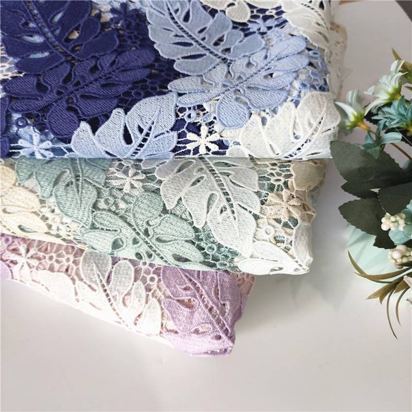 51" Wide Premium Multicolour Leaf Shape Guipure Lace, Water-solute Lace Fabric, Quality Apparel Costume Drapery DIY Sewing Fabri