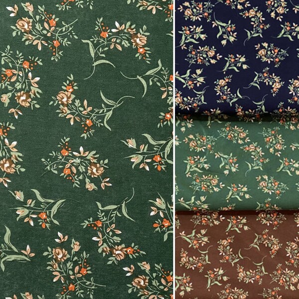 57" Wide Vintage Floral Print Linen Blend Cotton Fabric, Natural Cotton Linen Fabric, Quality Apparel Drapery Crafts DIY Sewing Fabric