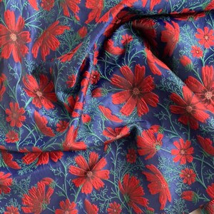 57" Wide Unique Embossed Red Cosmos Flower Jacquard Brocade Fabric, Quality Costume Drapery Upholstery Crafts DIY Sewing Fabric