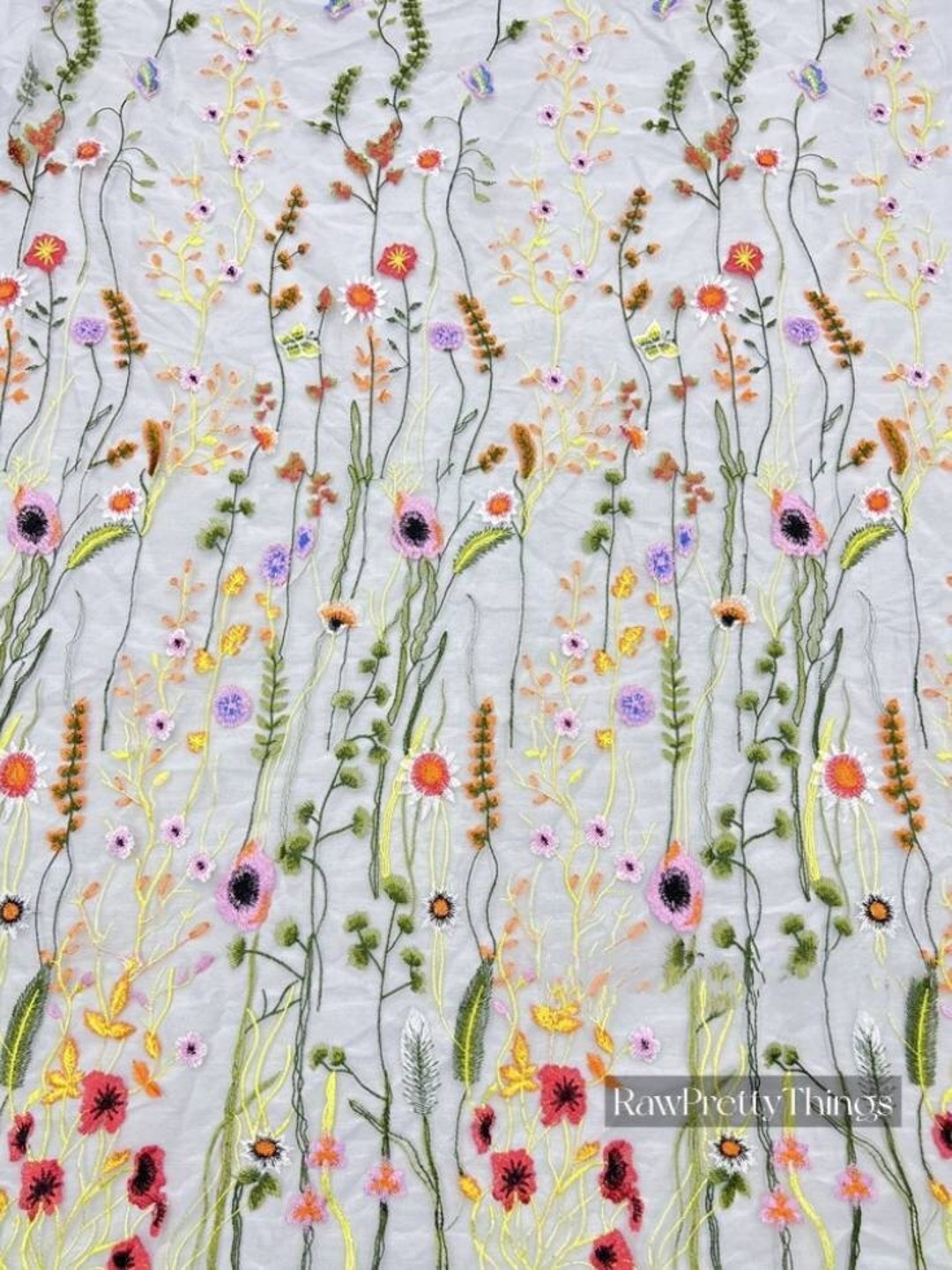 51” Width 100% Cotton 3D Floral Embroidery Cotton Fabric by the