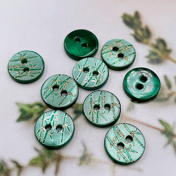 10 Pcs 11.5mm Carved Natural Mother of Pearl Buttons, Laser Engraved Bamboo Pattern, Unique Buttons for Sewing and Crafts
