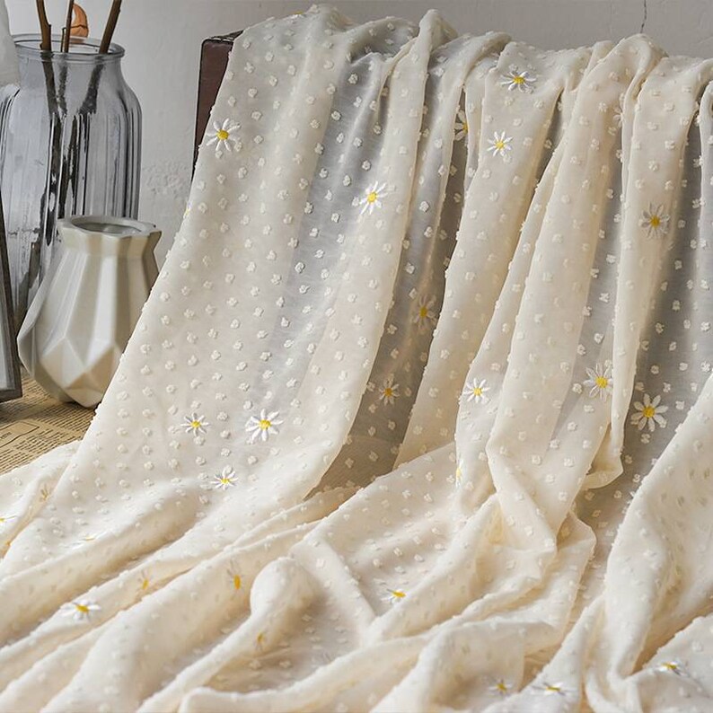 Daisy Embroidered Dobby Dot Swiss Knot Chiffon Fabric Quality Etsy UK