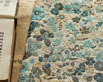 Tela de brocado jacquard de flor azul vintage de 59" de ancho, tela de arte de diseñador 3D, tapicería de cortinas de disfraces de calidad artesanías tela de costura diy