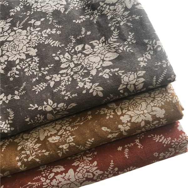 Tissu en coton mélangé à imprimé floral vintage de 57 po. de large, tissu en lin de coton naturel, tissu à coudre bricolage pour tentures de vêtements de qualité