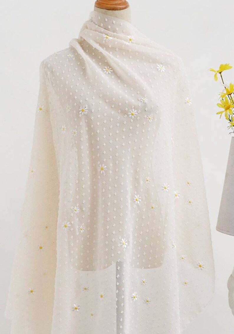 Daisy Embroidered Dobby Dot Swiss Knot Chiffon Fabric Quality Etsy UK