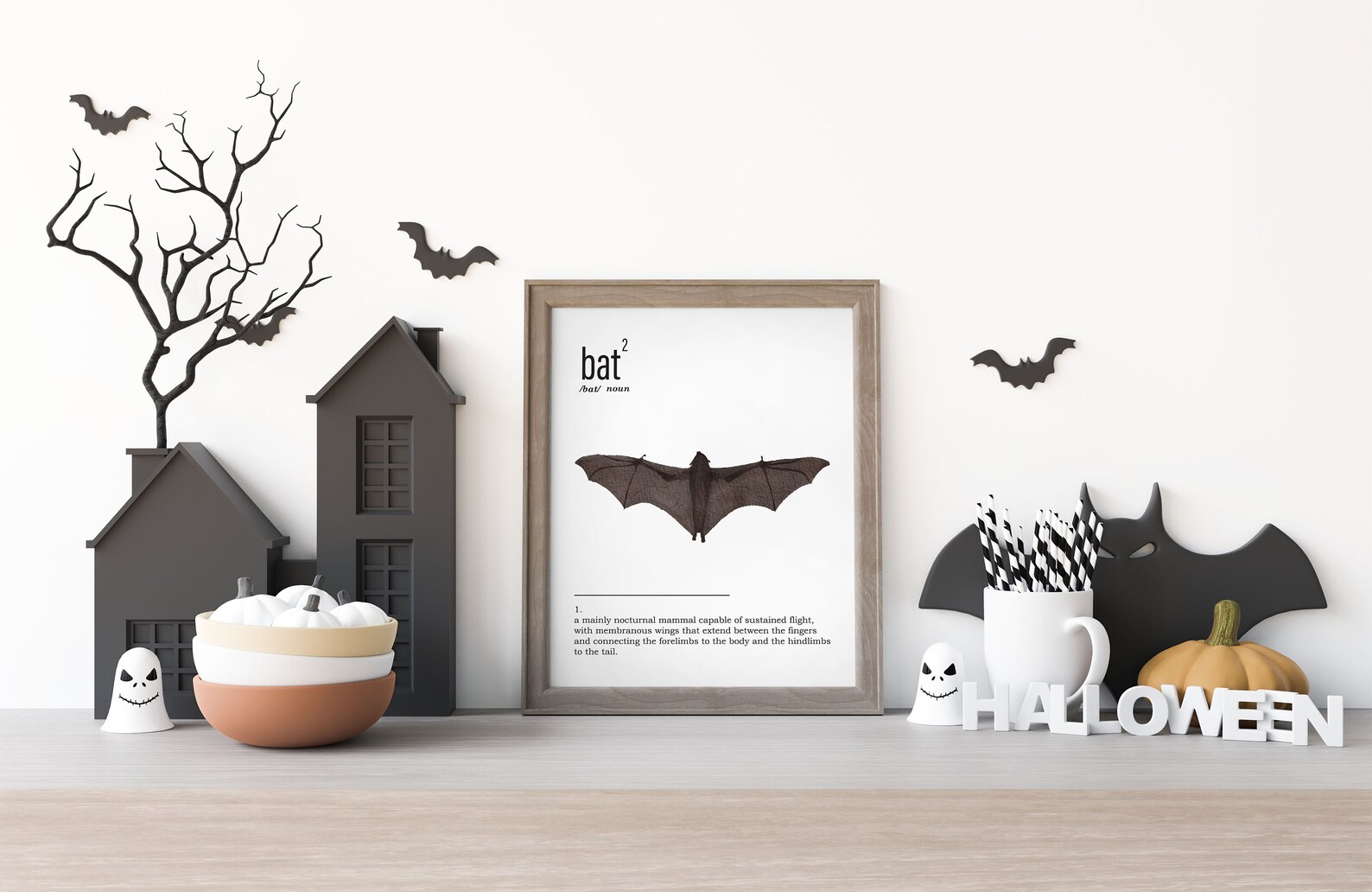 Bat Definition Printable Wall Art Watercolor Bat Halloween Etsy