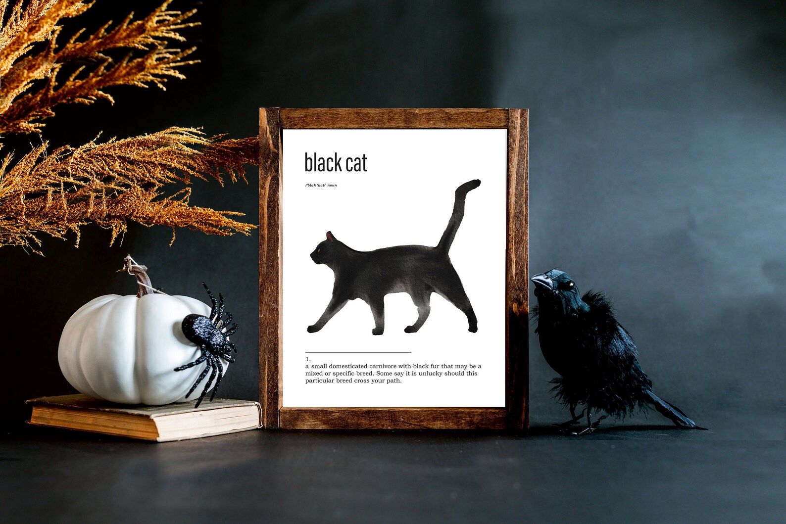 Black Cat Definition Printable Wall Art Watercolor Halloween Etsy