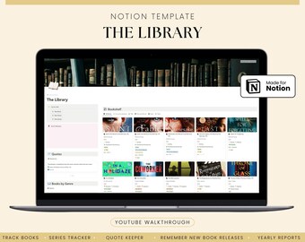 Aesthetic Library Notion Template | Book Tracker, Reading Log, Quote Keeper, Book Series Tracker, Digital Library, Yearly Reading Report