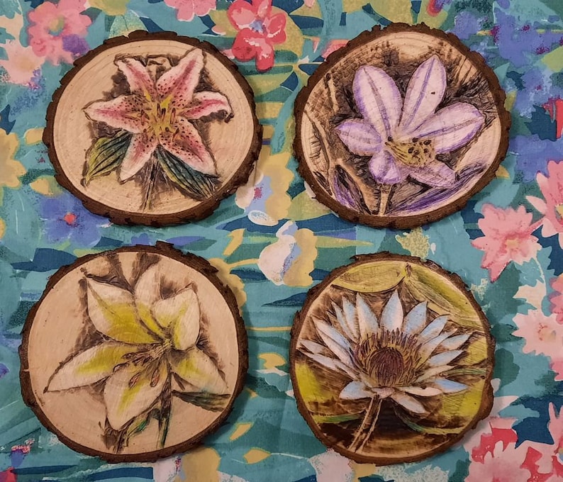 Handburned Wood Coasters: Pyrography Nature Art - Etsy UK
