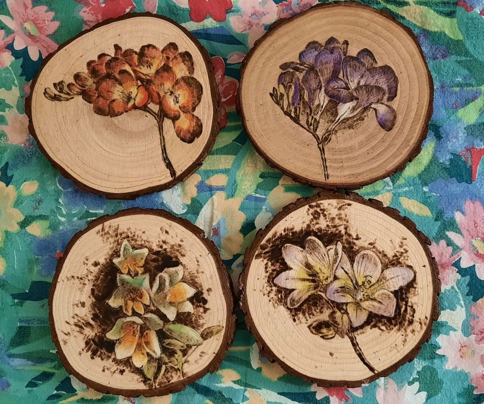 Handburned Wood Coasters: Pyrography Nature Art - Etsy UK