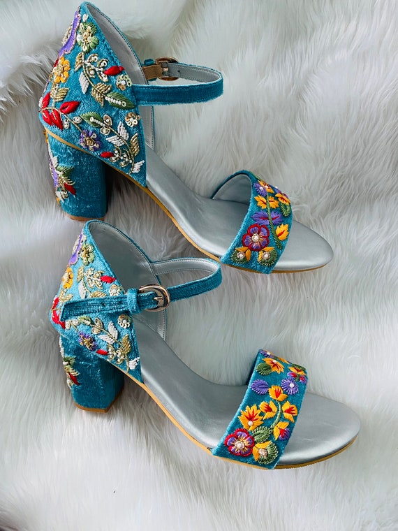 Platform Jacquard Blue Floral Sandals | Bella Belle
