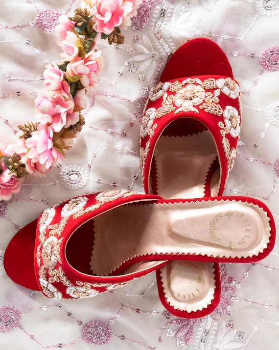 Veruschka by Payal Kothari Velvet Embellished Peep-toe Heels | Maroon,  Velvet | Heels, Peep toe block heels, Peep toe heels