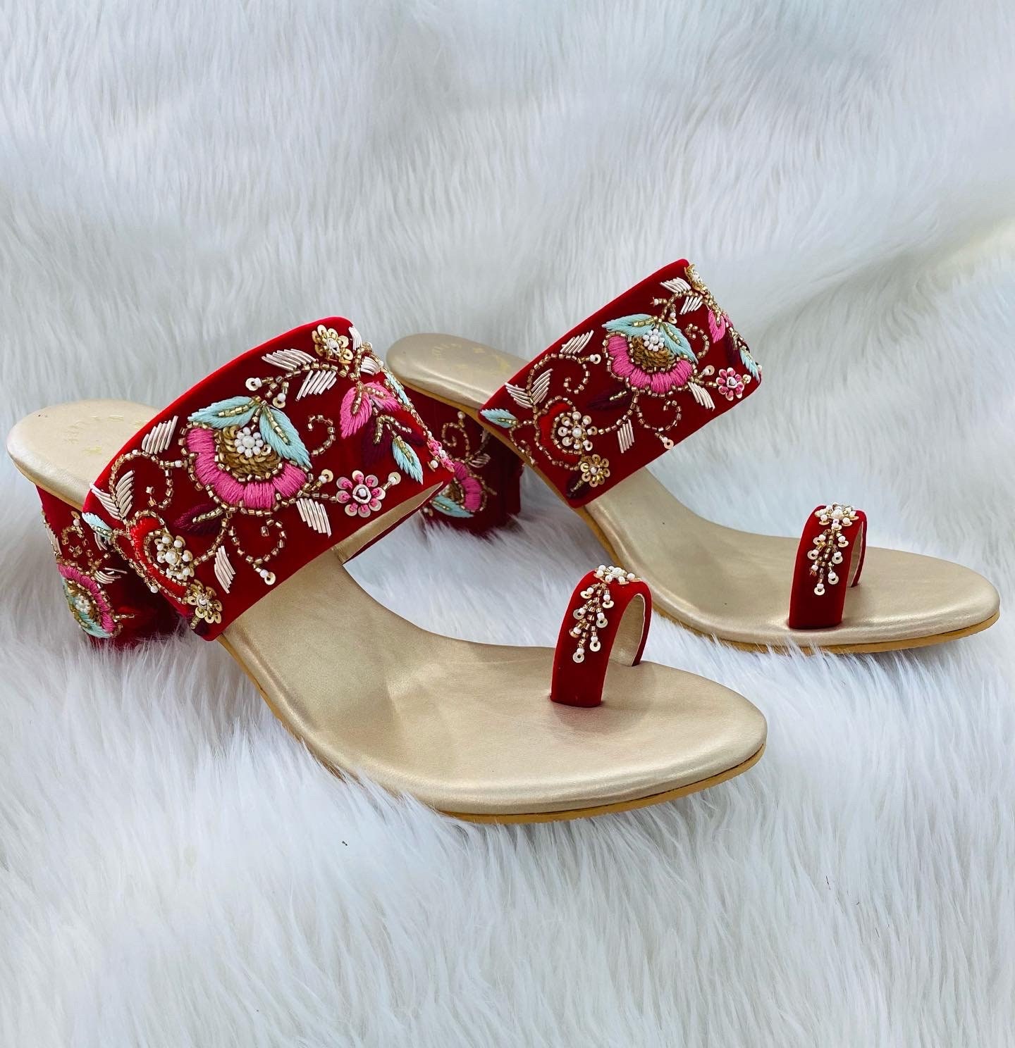 Red Heels Kolhapuri for Bridal Zari Work Heels for Women - Etsy UK
