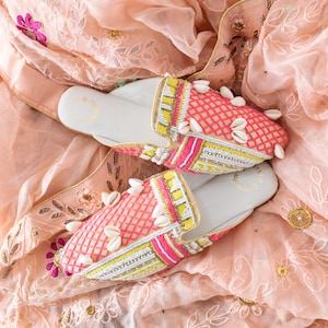 Handmade bridal mules, Mules, Pink Mules, Handmade Clogs, Thread Mule, Shell Mules, Mules sandals, Embroidered Mules, Mules Shoe, Clog shoe