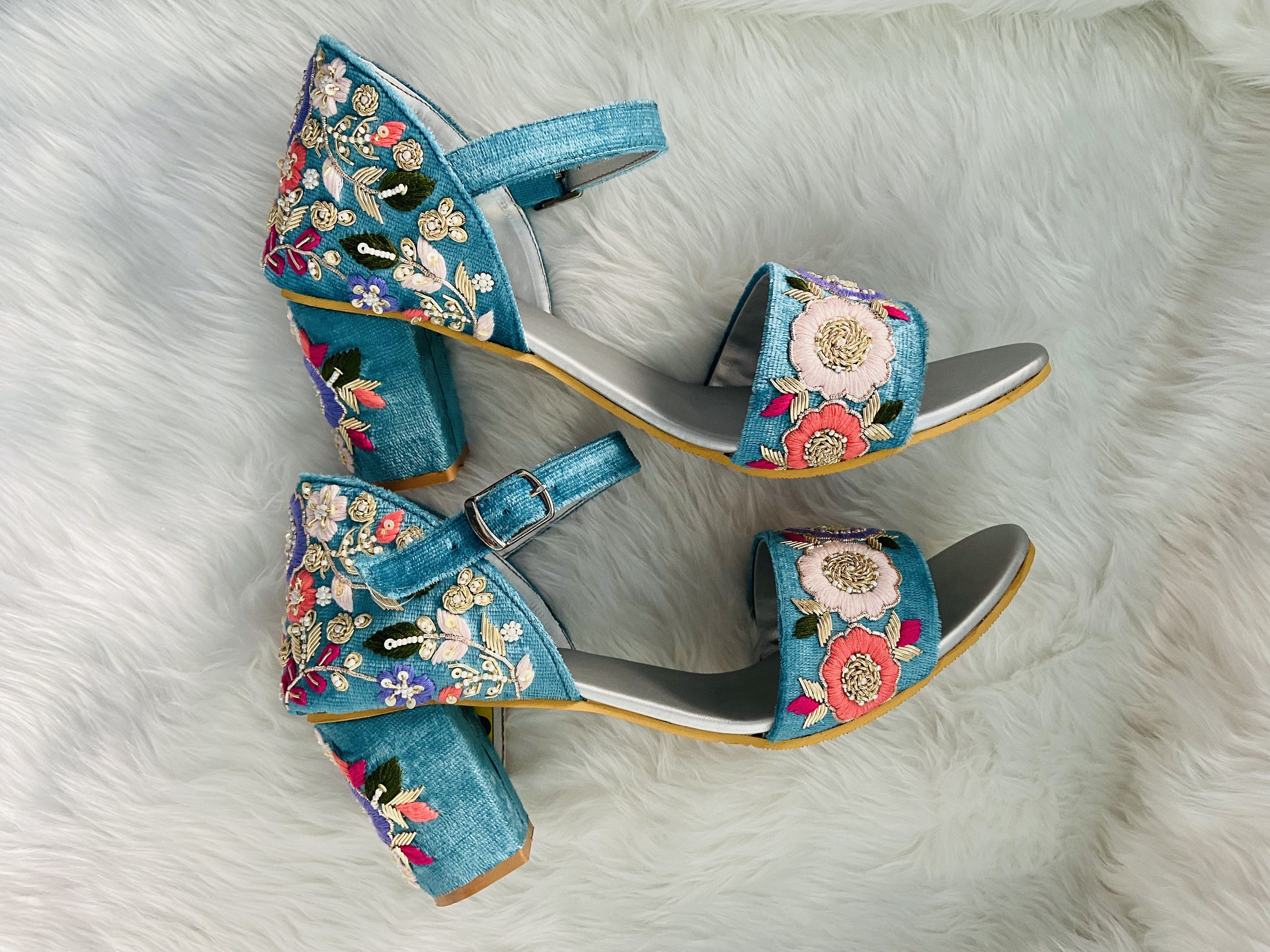 Flower embroidered deals heels