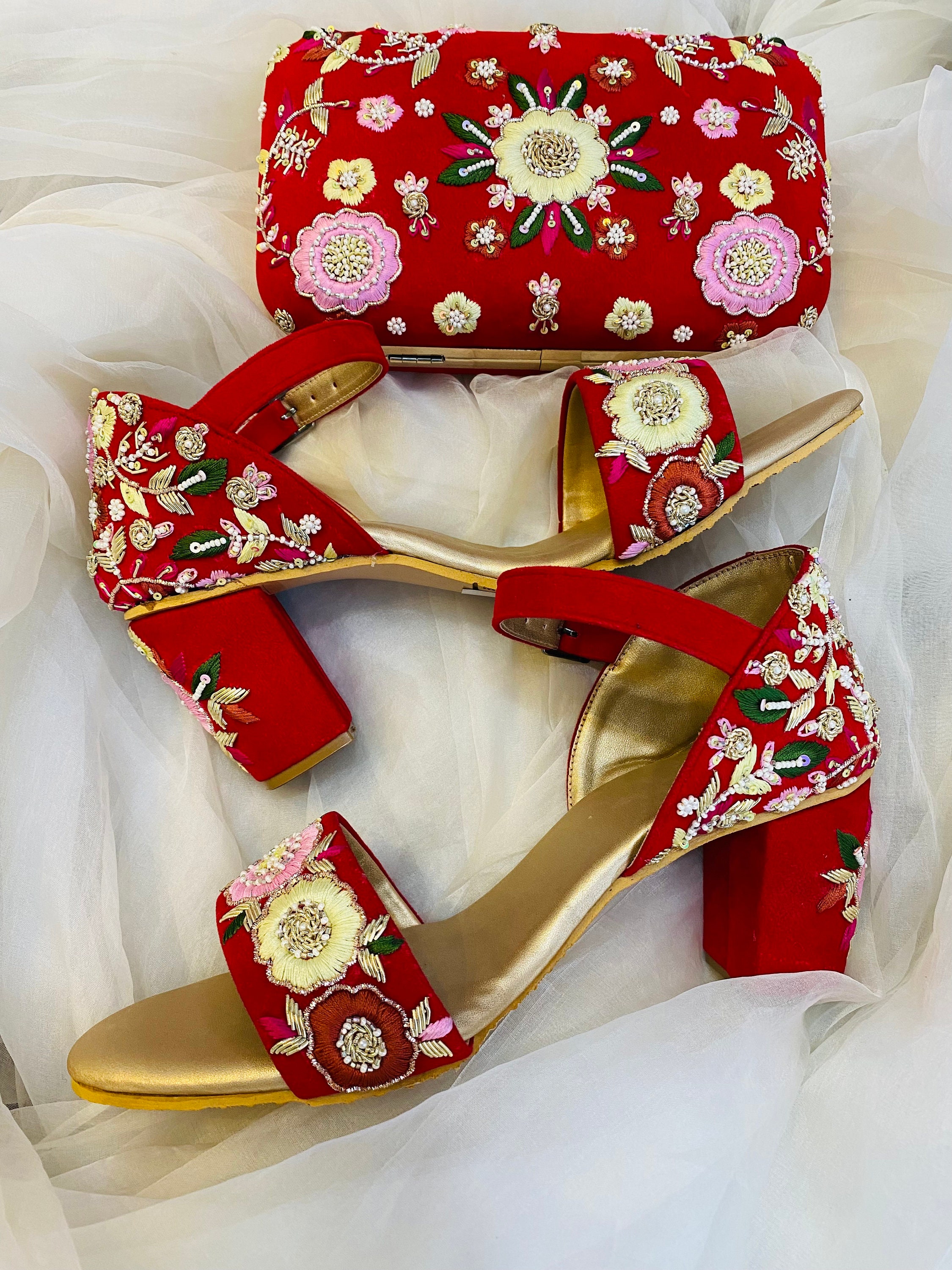 Buy Rocia Red Women Hand Embroidered Block Heels Online at Regal Shoes |  8464298