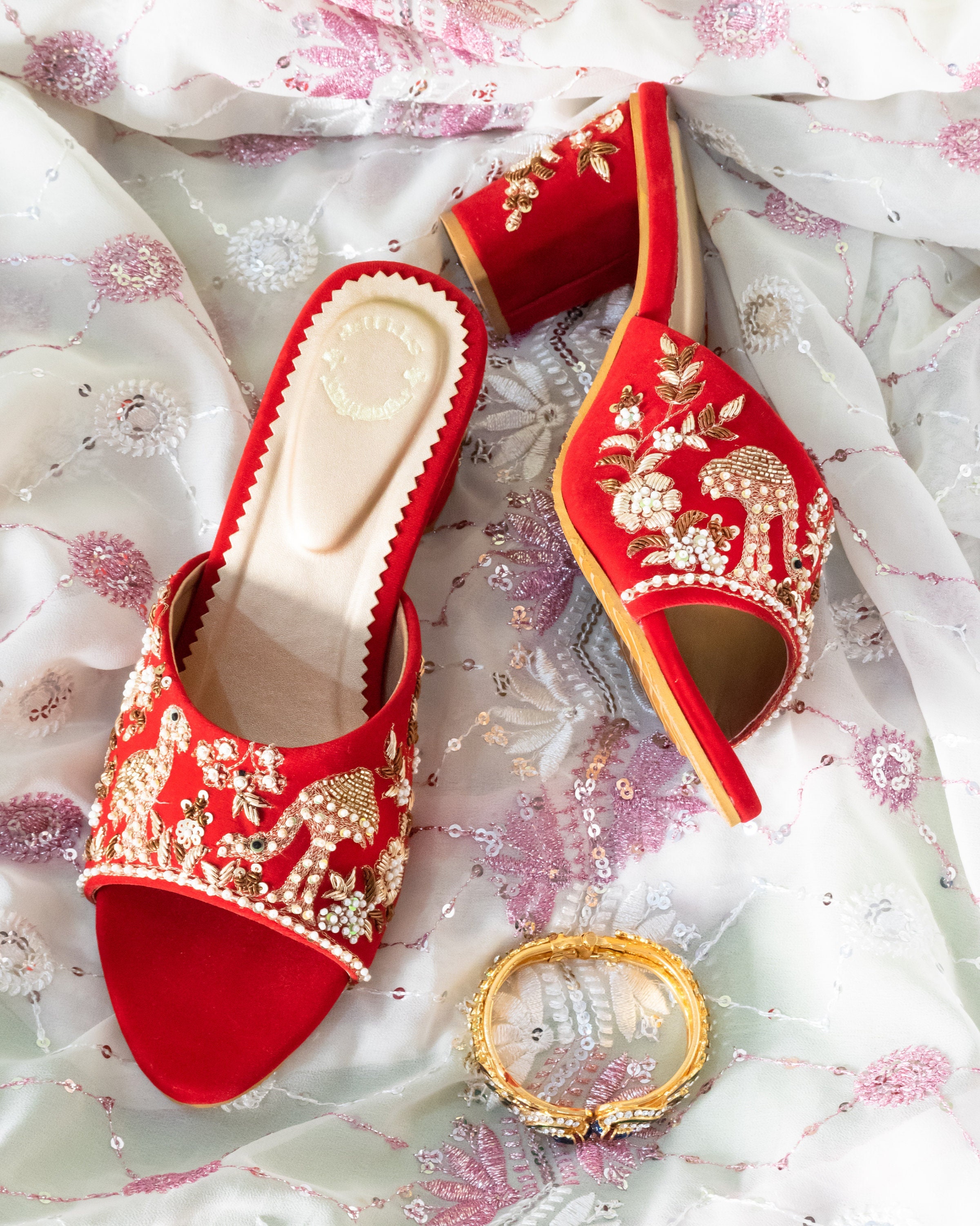 Red Bridal heel, Red Heel/ Bridal Heel for Wedding / Handmade Red Heel / Embroidered Red Heel / Indian Ethnic Red Heel For Women/ Soft heel