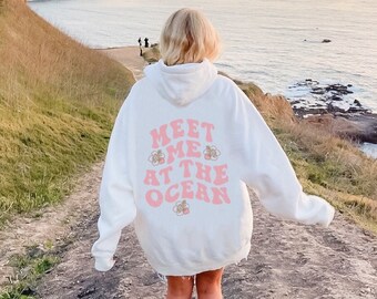 Meet Me At The Ocean Sweatshirt- Beach Sweatshirt Minimalist Athletic Preppy Trendy VSCO Pinterest Aesthetic Y2K Heart Gift For Her Cozy