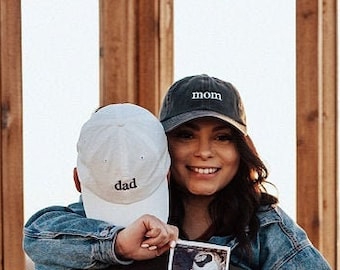 Mom and Dad Hats, Ready To Ship, Pregnancy Announcement Hat, Gender Reveal Hats, Pigment Dyed Baseball Caps, Unisex Hats, Classic Dad Cap