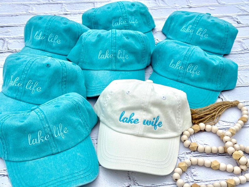 Embroidered Lake Life Hat, Distressed Bachelorette Party Cap,Unstructured-Low Profile, Classic Dad Hat 100 % Cotton Vintage Style Party Hats Bild 17